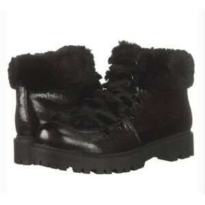 Sam Edelman Kilbourn Black Faux Fur Lug Sole Boots Women’s 9 Y2K Cozy Goth
